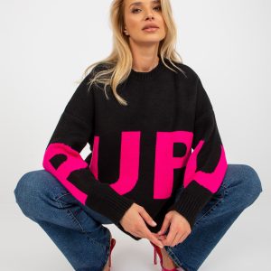 Wholesale Black oversize sweater with the inscription RUE PARIS