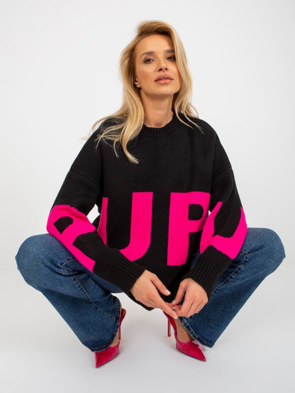 Wholesale Black oversize sweater with the inscription RUE PARIS