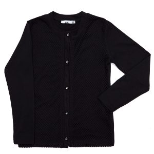 Wholesale Black Cotton Girls' Cardigan with Openwork