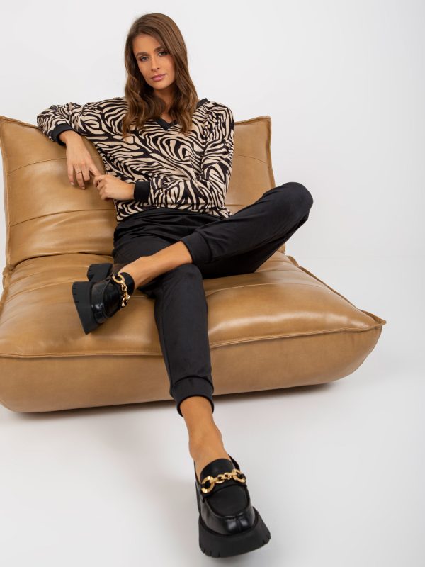 Wholesale Beiges und schwarzes Veloursset with Zebra-Sweatshirt RUE PARIS