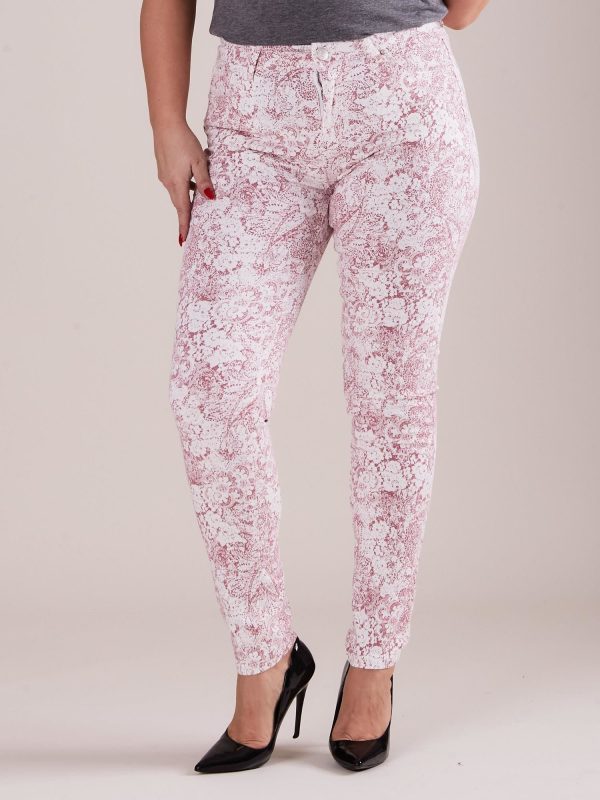 Wholesale Burgundy Plus Size Patterned Trousers