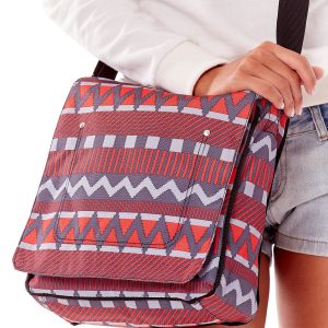 Wholesale Grey and red geometric pattern shoulder bag