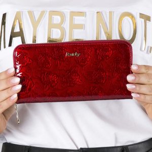 Wholesale Red patent leather wallet in roses