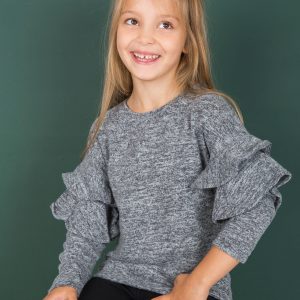 Wholesale Dark gray girl blouse with flounces on the sleeves