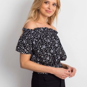 Wholesale Black Spanish blouse with floral print