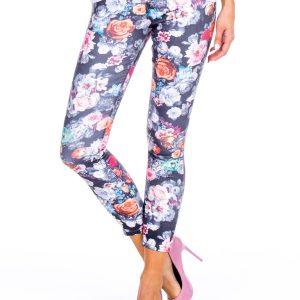 Wholesale Grey Floral High Waist Pants