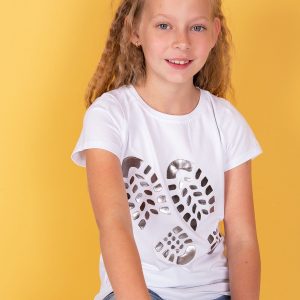 Wholesale White t-shirt for girl with shoe print