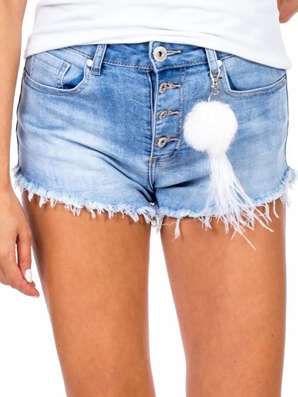 Wholesale Blue denim shorts with keychain