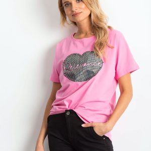 Wholesale Pink t-shirt with lip motif