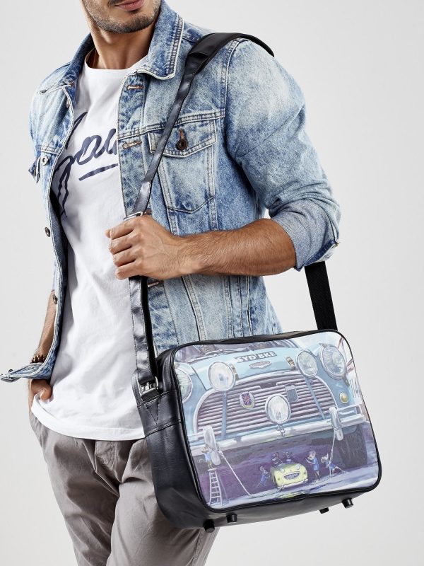 Wholesale Black Men's Bag with Painting Car Motif