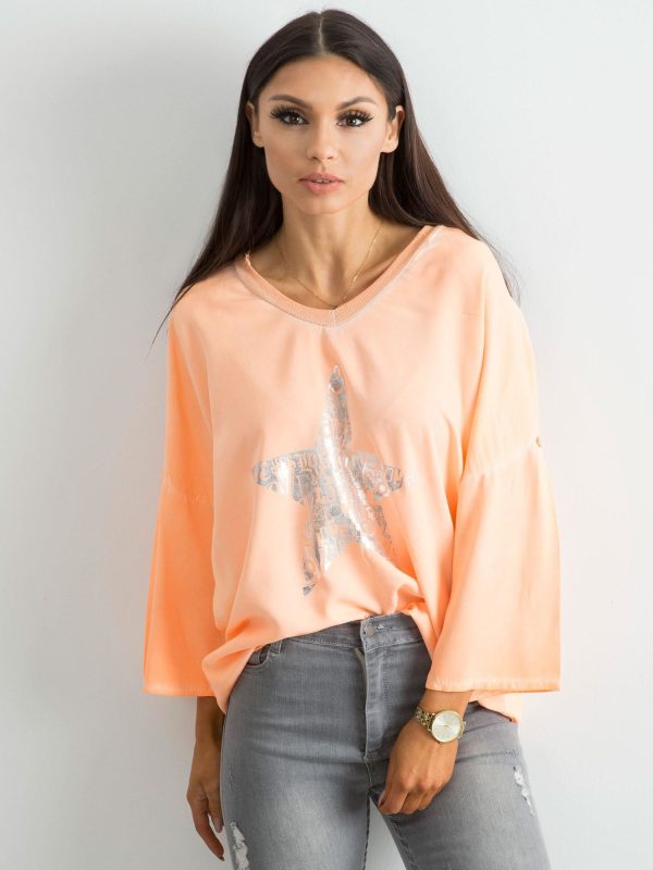 Wholesale Fluo Orange Loose Print Blouse