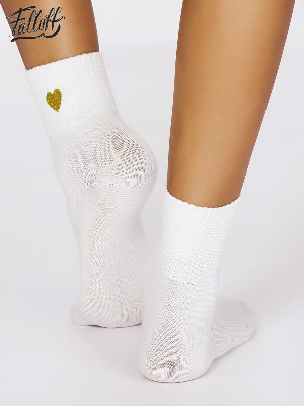 Wholesale FULLOFF White socks with gold heart