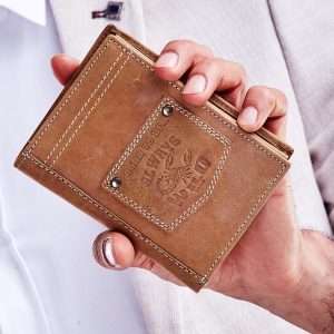 Wholesale Light brown leather wallet for man with patch