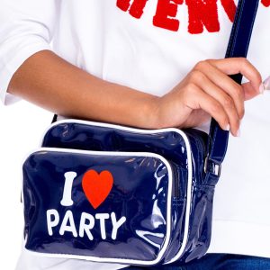 Wholesale Navy blue lacquered bag with inscription