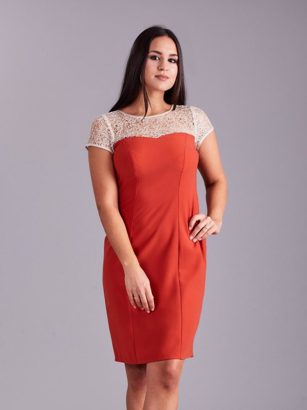 Wholesale Copper dress with openwork neckline