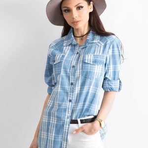 Wholesale Blue Checkered Shirt with Roll up Sleeves