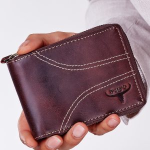 Wholesale Brown leather men's wallet with decorative stitching