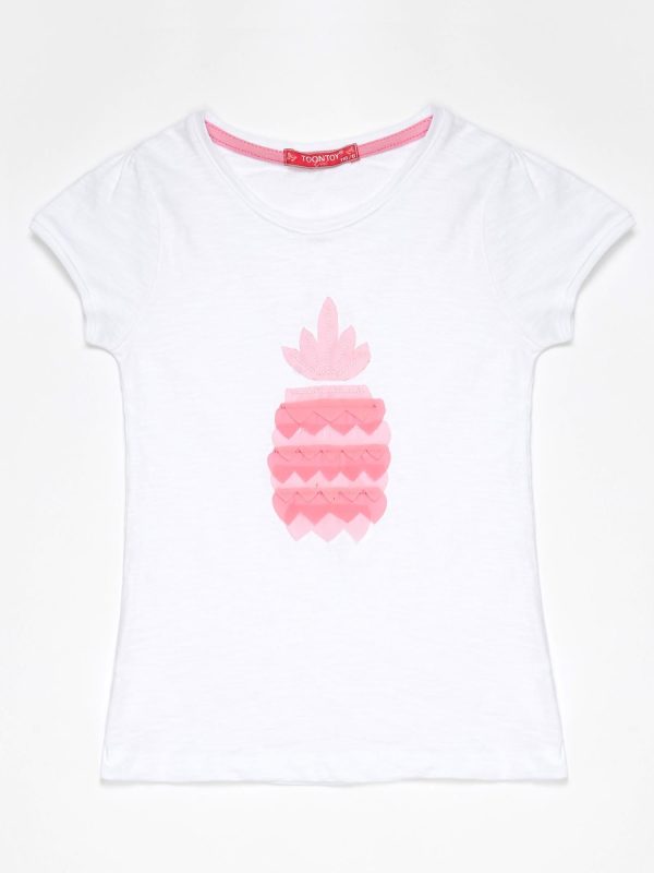 Wholesale White t-shirt for girl with pink pineapple