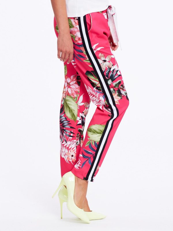 Wholesale Pink floral pants with stripes