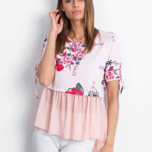 Wholesale Pink floral blouse with chiffon