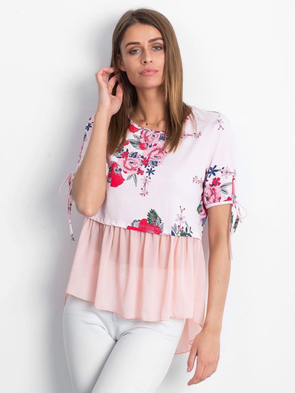 Wholesale Pink floral blouse with chiffon