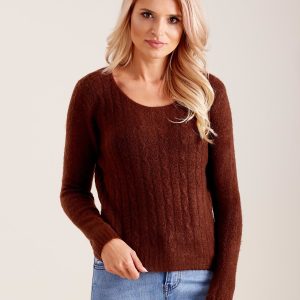 Wholesale Women's sweater with braids brown