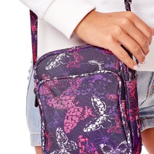 Wholesale Purple Fabric Messenger Bag With Colorful Butterflies