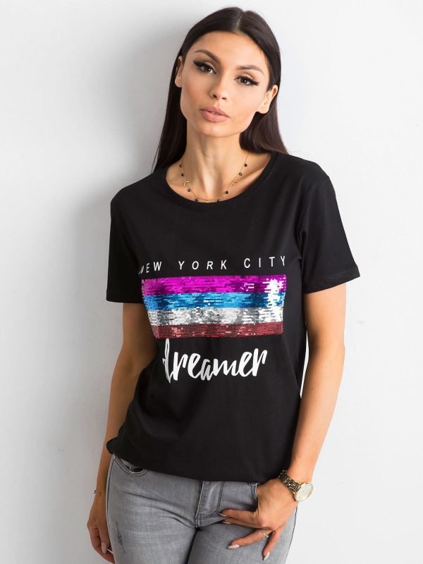 Wholesale T-shirt with sequins black