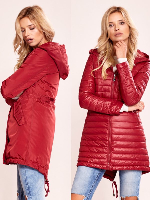 Wholesale Burgundy double-sided quilted parka jacket