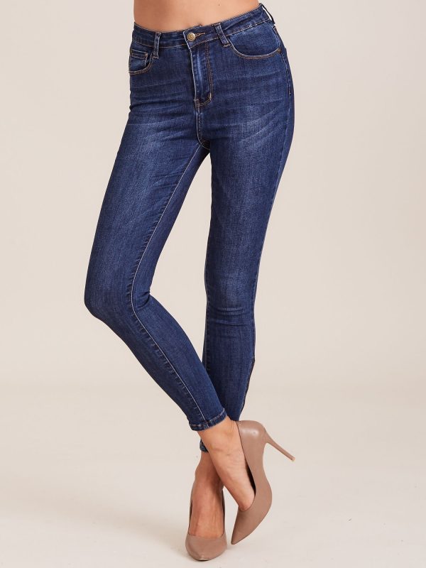 Wholesale Denim trousers with high waist blue