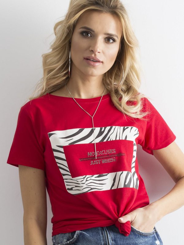 Wholesale Red T-shirt with animal motif