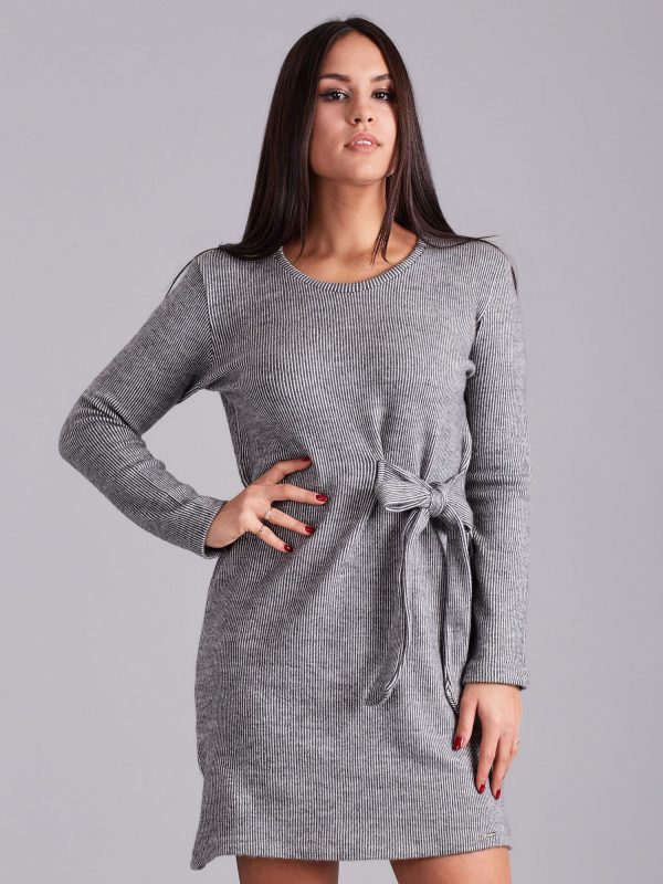 Wholesale Light grey striped dress with binding