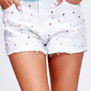 Wholesale White shorts with colorful pearls