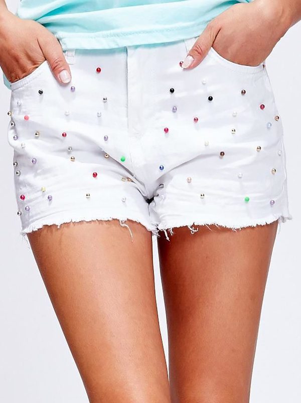 Wholesale White shorts with colorful pearls