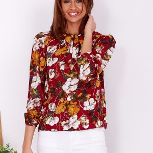 Wholesale Burgundy floral blouse with binding