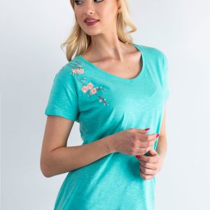 Wholesale Mint T-shirt with floral embroidery