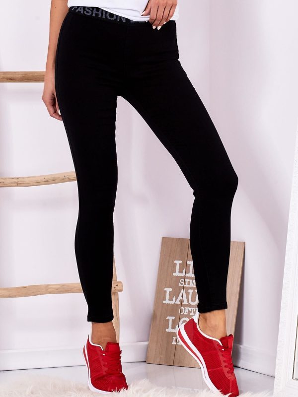 Wholesale Black jeggings with text tape