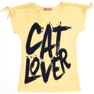 Wholesale Yellow t-shirt for girl CAT LOVER