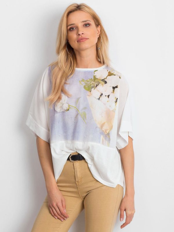 Wholesale Ecru oversize blouse with floral print