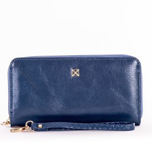 Wholesale Dark Blue Leatherette Long Zipper Wallet