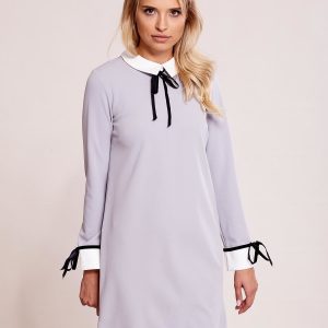 Wholesale Light grey dress with collar and cuffs