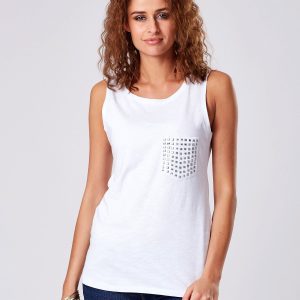 Wholesale White top with studs on the pocket