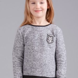 Wholesale Gray girl sweater with coat of arms and inscription