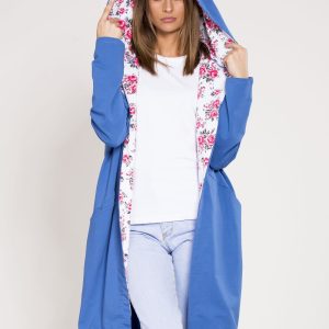 Wholesale Blue sweatshirt cover with floral hood