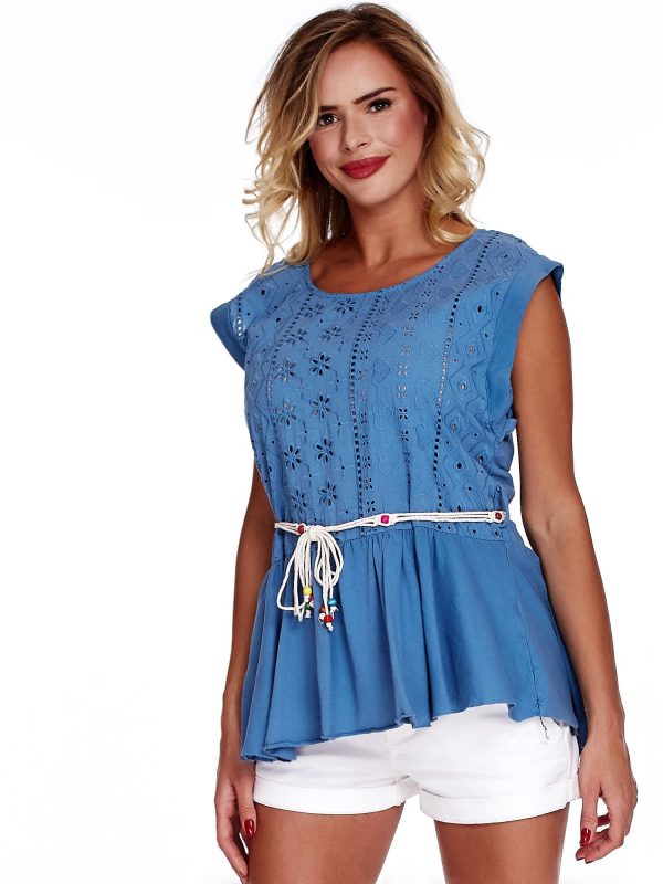 Wholesale Blue boho blouse with decorative belt