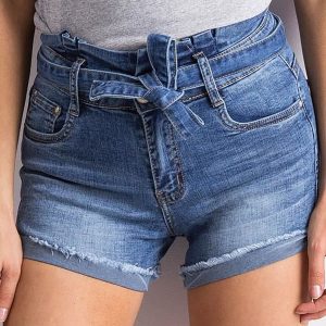 Wholesale Blue denim shorts with binding