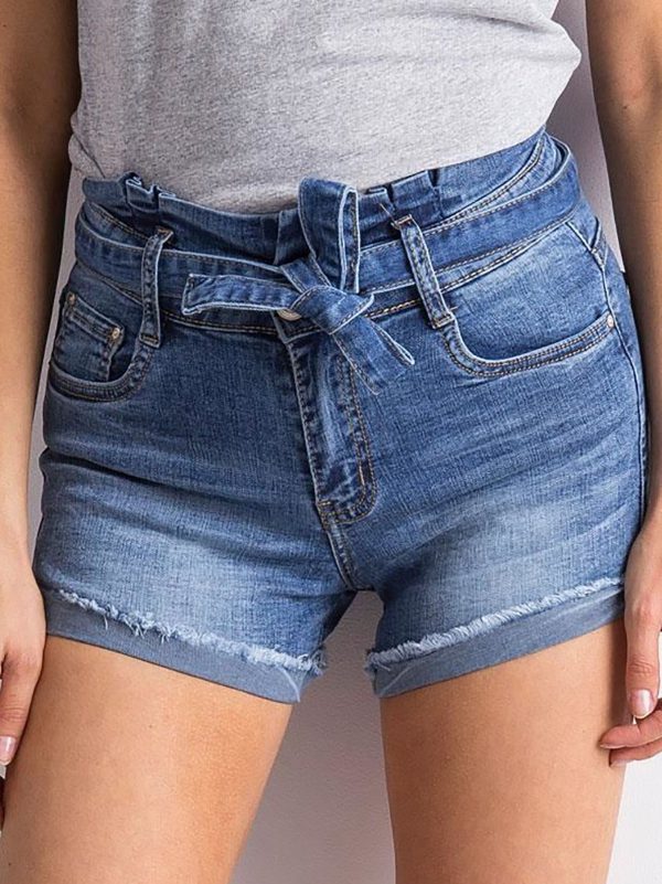 Wholesale Blue denim shorts with binding