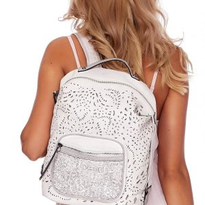 Wholesale Ecru eco leather women's backpack with openwork and braid