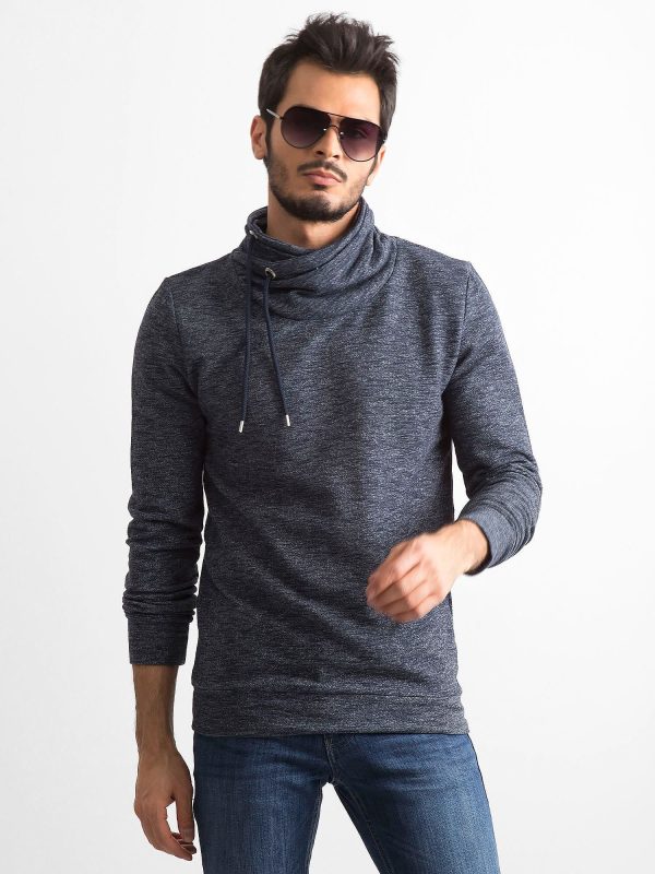 Wholesale Navy blue melange sweatshirt for men with chimney collar