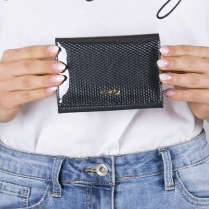 Wholesale Black Patent Leather Wallet with Geometric Patterns